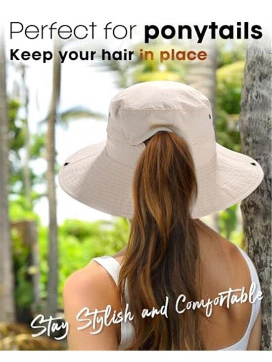 Sun Hats for Women Ponytail UV Protection Beach Summer Hat Wide Brim